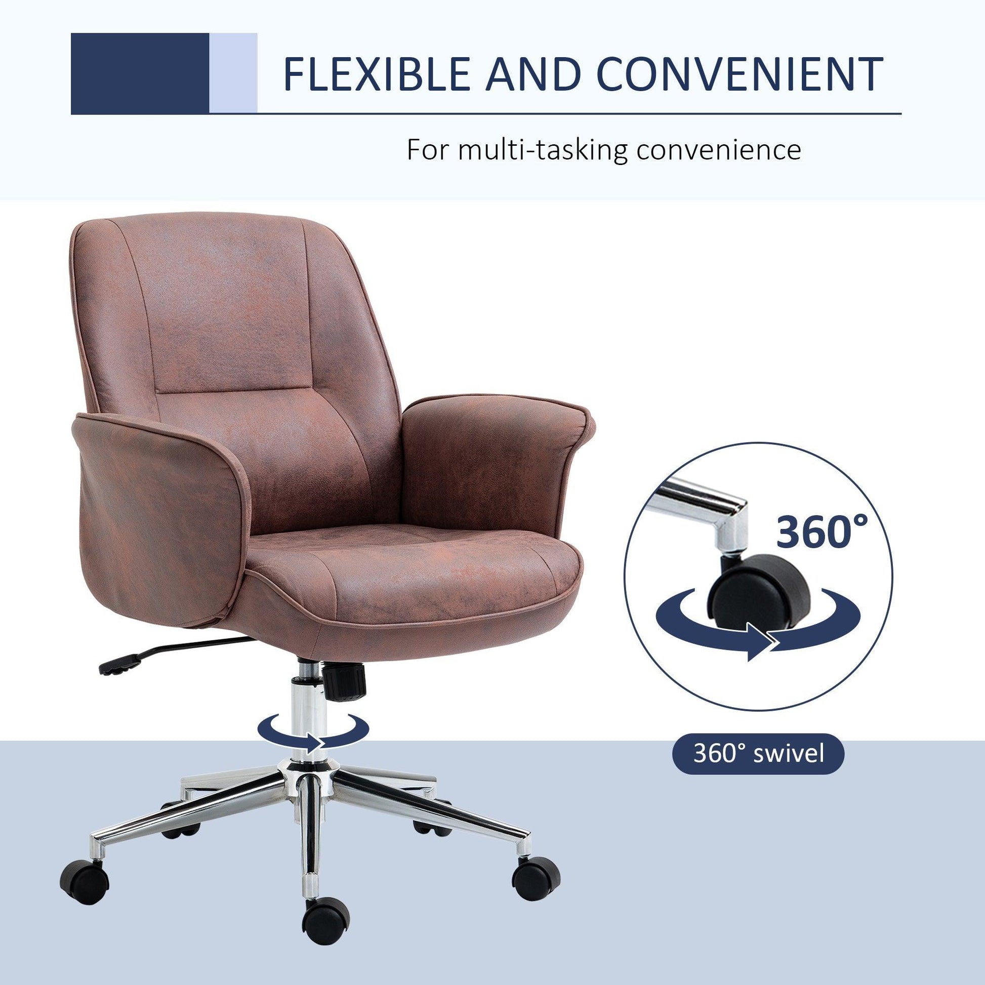 Vinsetto Red Office Chair - Swivel Wheels, Mid Back, Microfibre - ALL4U RETAILER LTD