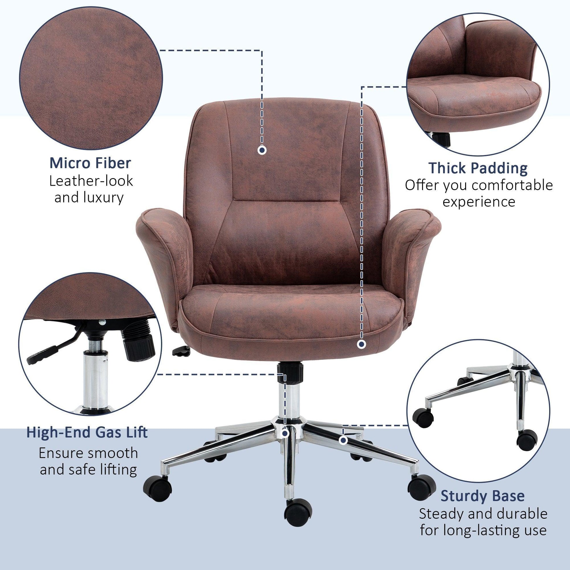 Vinsetto Red Office Chair - Swivel Wheels, Mid Back, Microfibre - ALL4U RETAILER LTD