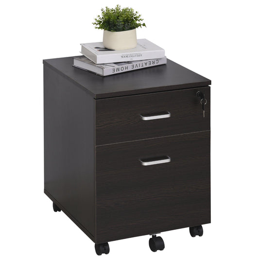 Vinsetto Rolling Office Filing Cabinet with Lock- 2 Drawers - ALL4U RETAILER LTD