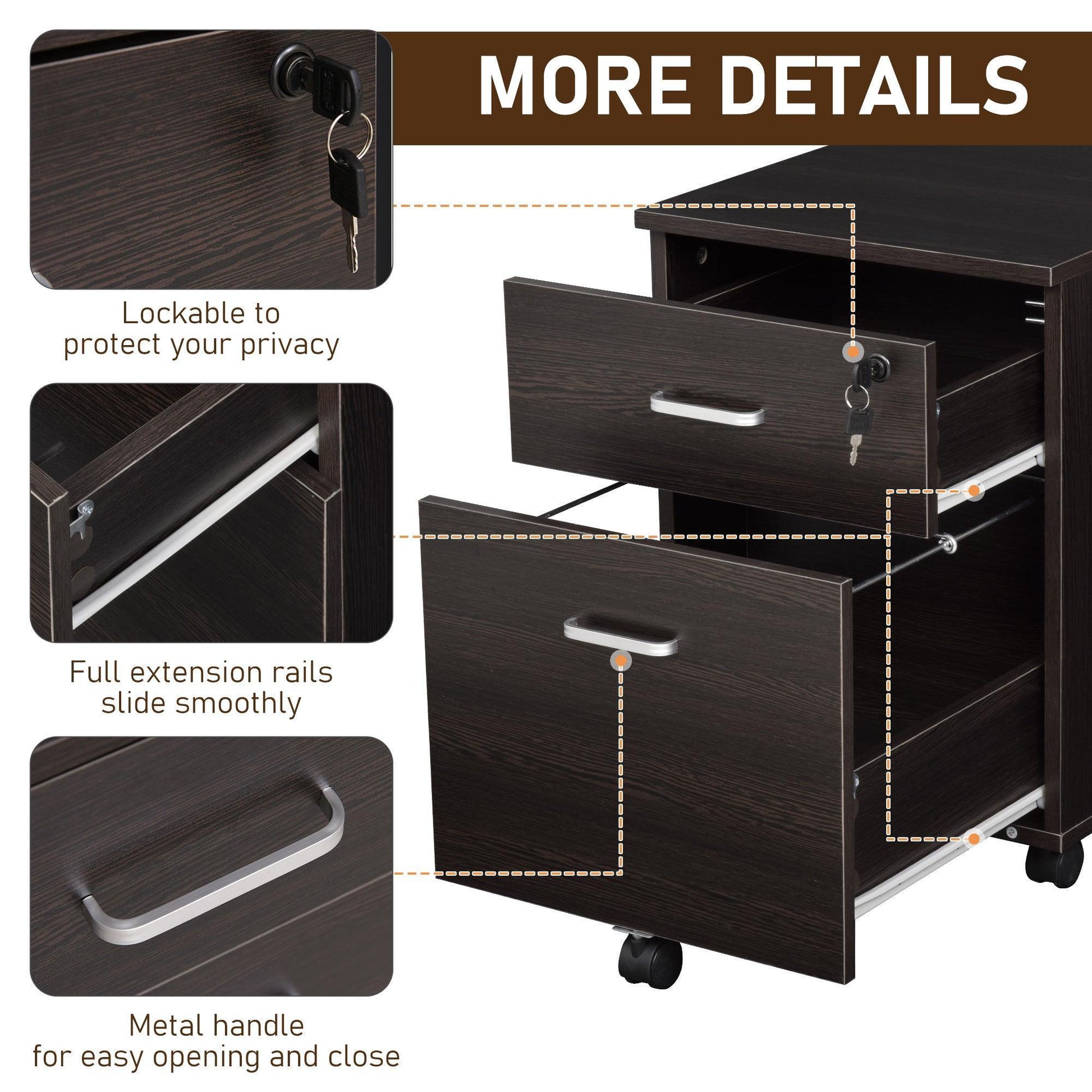 Vinsetto Rolling Office Filing Cabinet with Lock- 2 Drawers - ALL4U RETAILER LTD