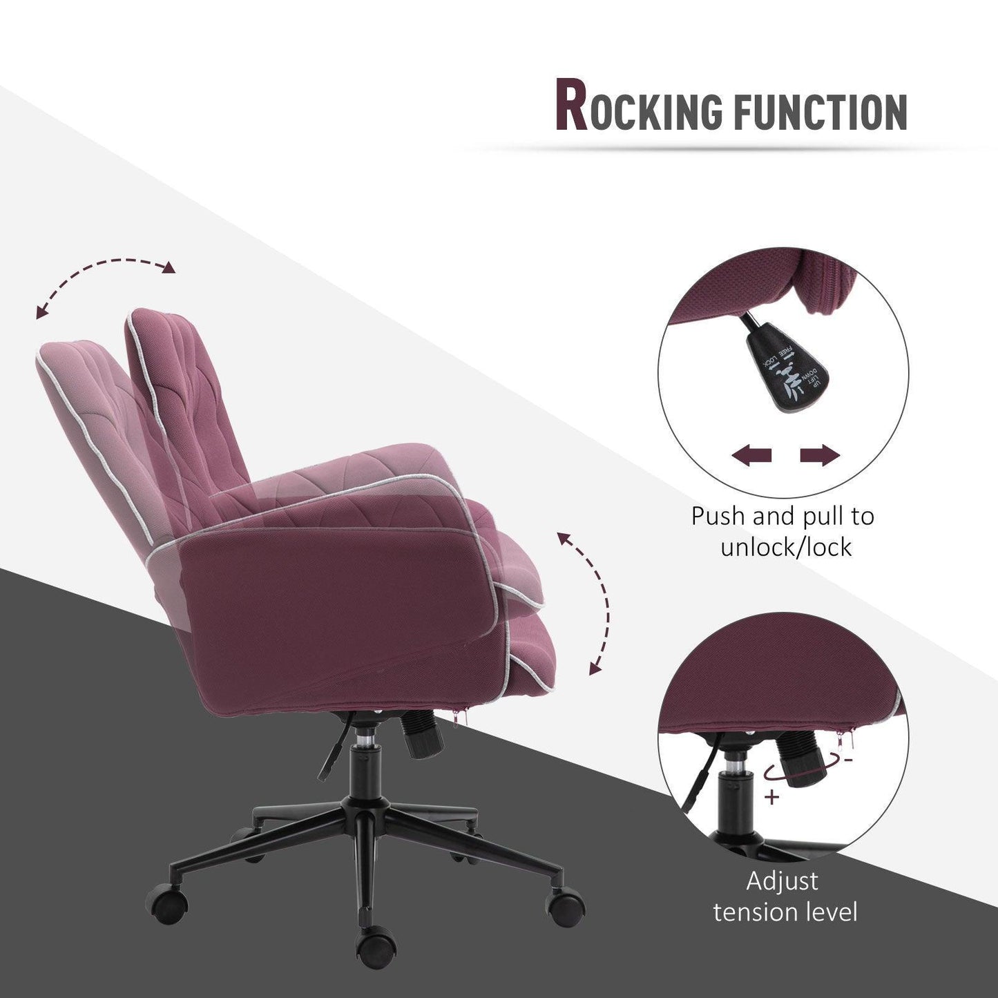 Vinsetto Swivel Office Chair - Adjustable Seat, Purple - ALL4U RETAILER LTD