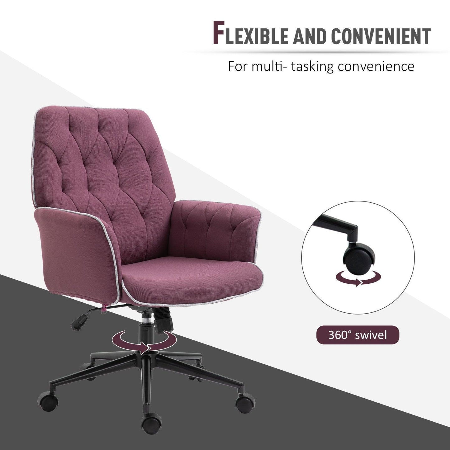 Vinsetto Swivel Office Chair - Adjustable Seat, Purple - ALL4U RETAILER LTD