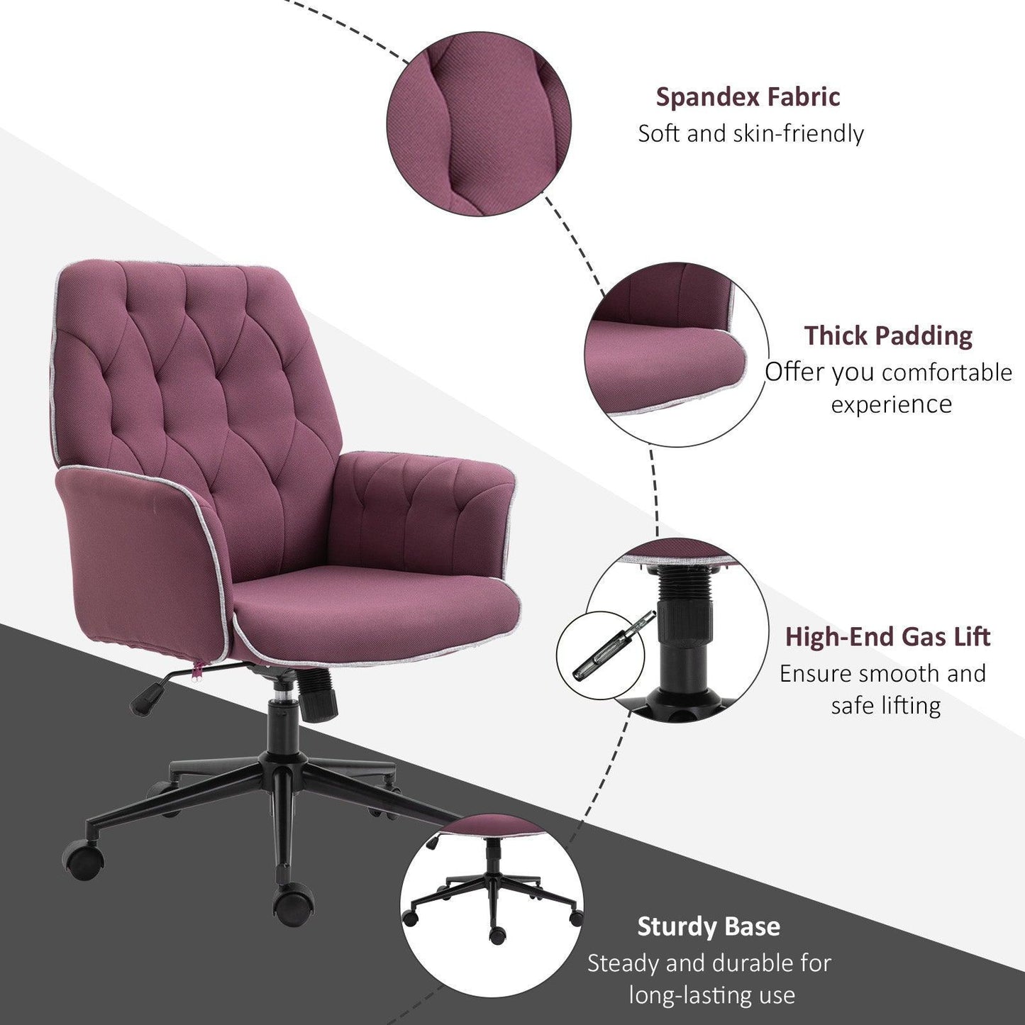 Vinsetto Swivel Office Chair - Adjustable Seat, Purple - ALL4U RETAILER LTD