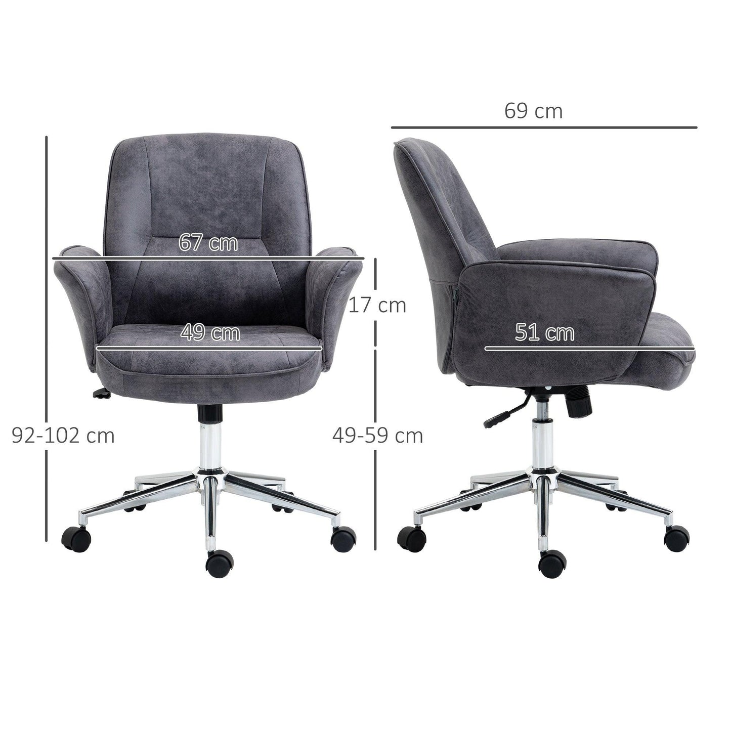 Vinsetto Swivel Office Chair, Charcoal Grey - Study/Bedroom - ALL4U RETAILER LTD