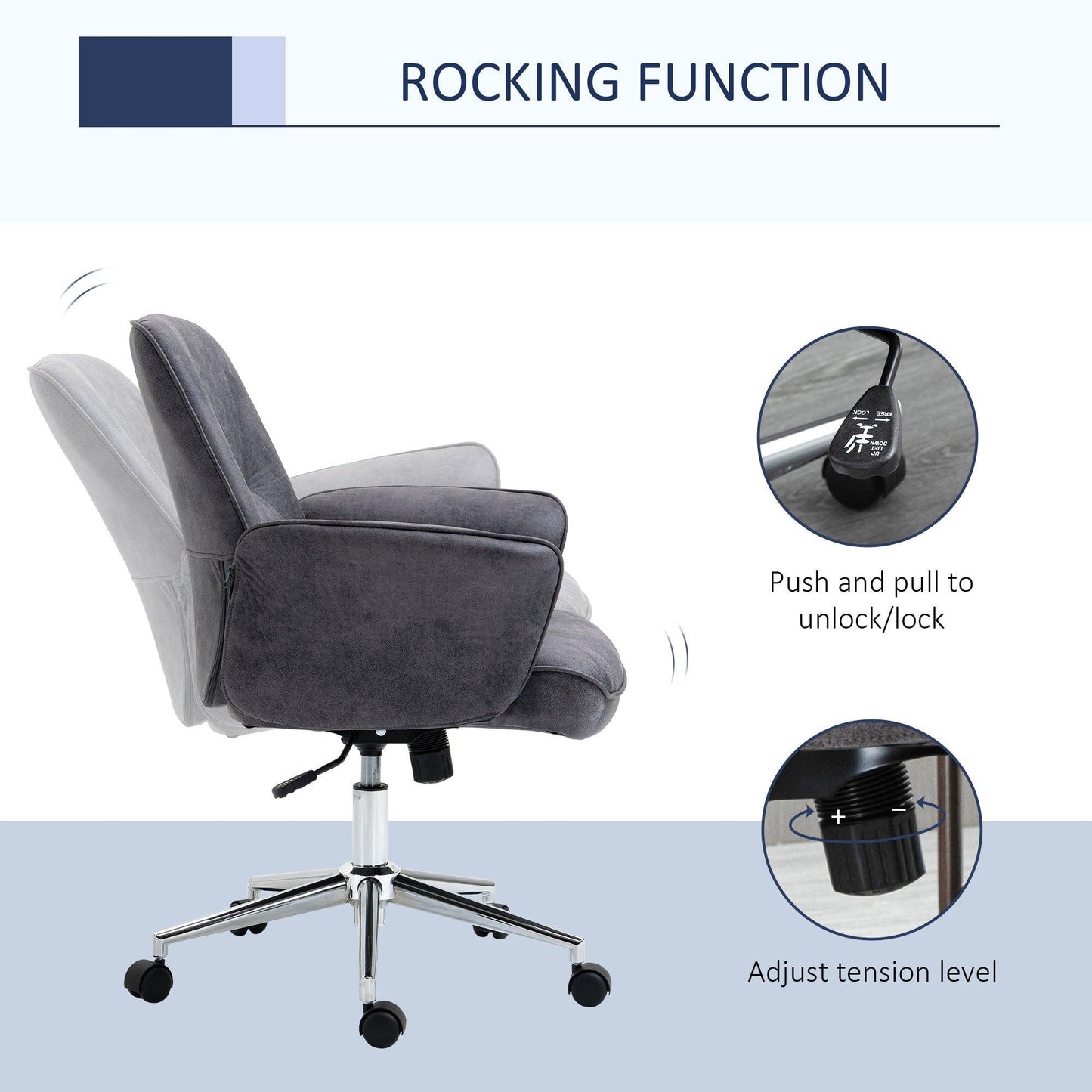 Vinsetto Swivel Office Chair, Charcoal Grey - Study/Bedroom - ALL4U RETAILER LTD