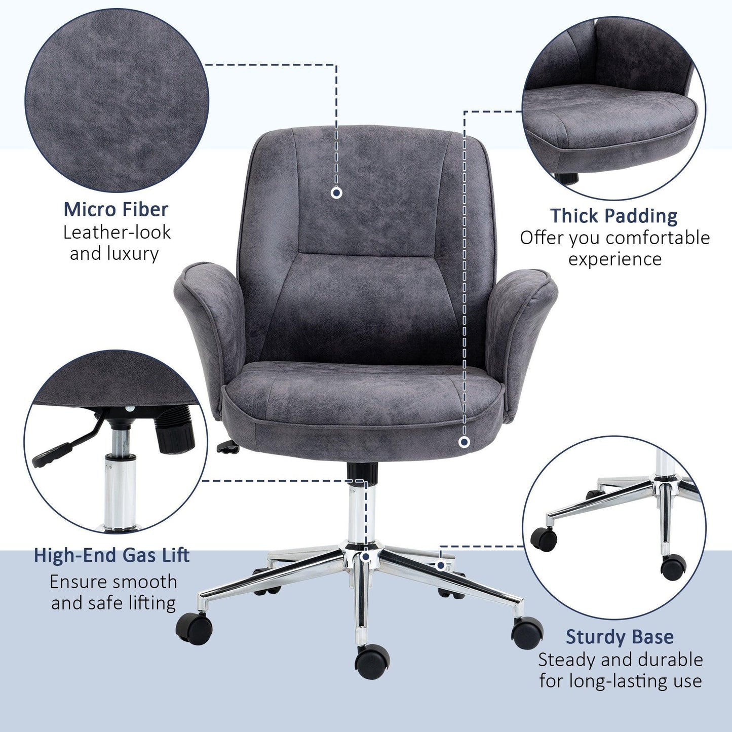 Vinsetto Swivel Office Chair, Charcoal Grey - Study/Bedroom - ALL4U RETAILER LTD