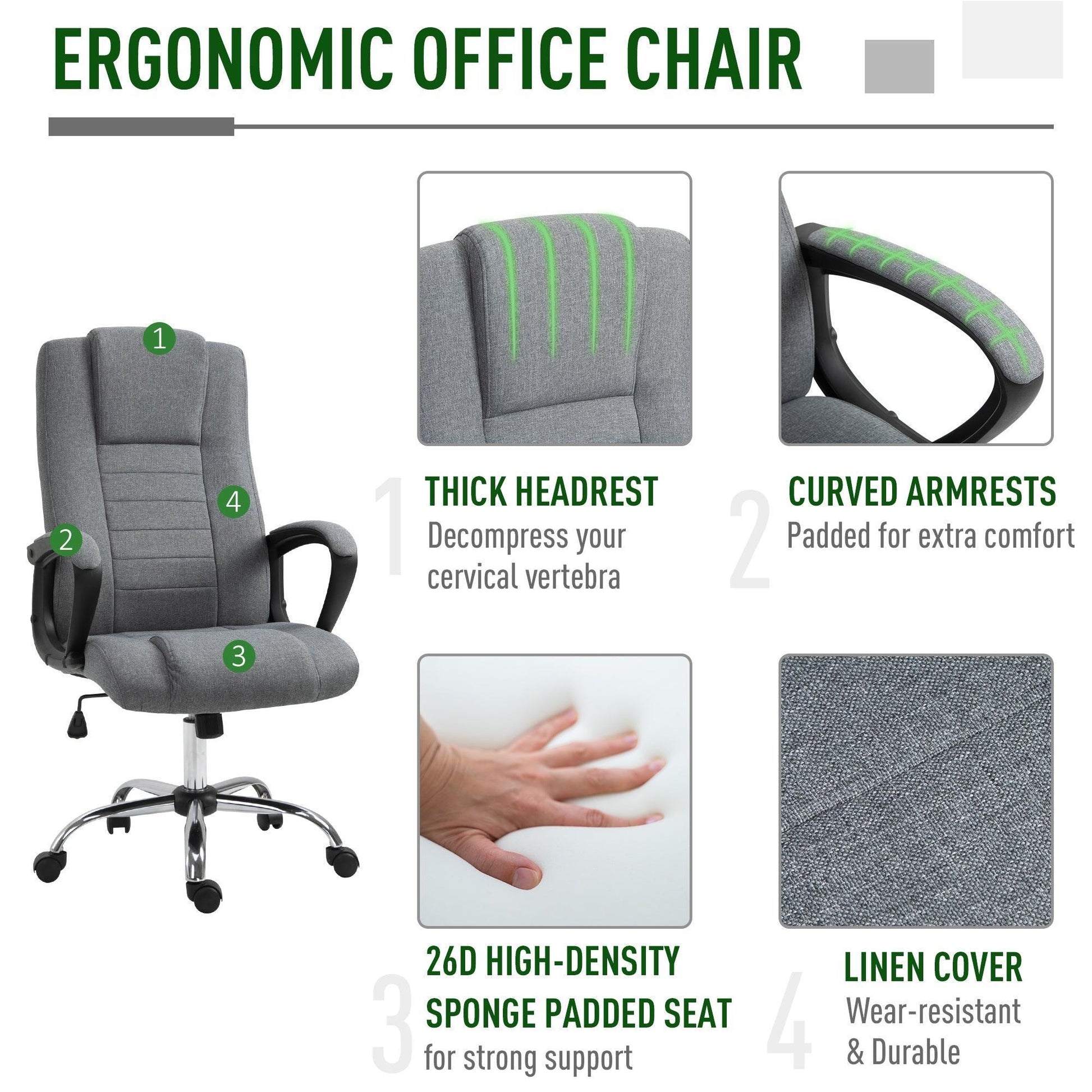 Vinsetto Swivel Office Chair - Modern & Adjustable - ALL4U RETAILER LTD