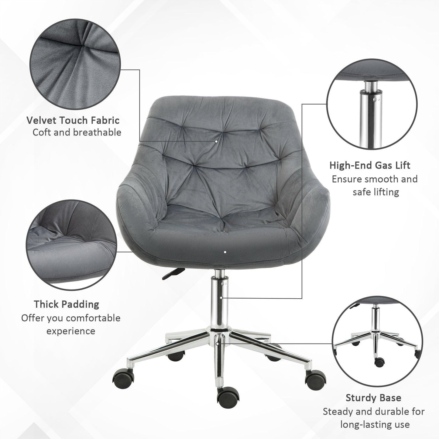 Vinsetto Velvet Home Office Chair: Adjustable & Comfy - ALL4U RETAILER LTD