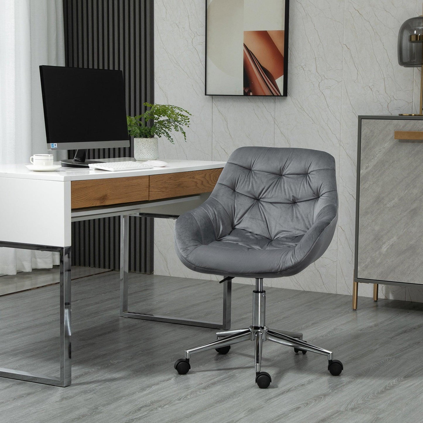 Vinsetto Velvet Swivel Chair - Adjustable Ergonomic Office Chair - ALL4U RETAILER LTD