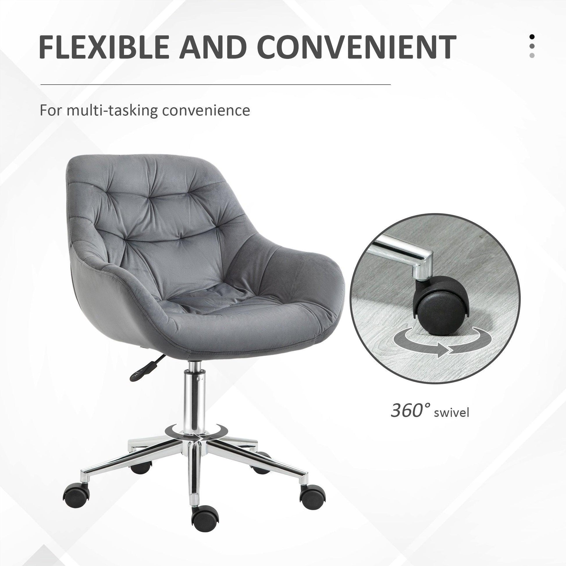 Vinsetto Velvet Swivel Chair - Adjustable Ergonomic Office Chair - ALL4U RETAILER LTD