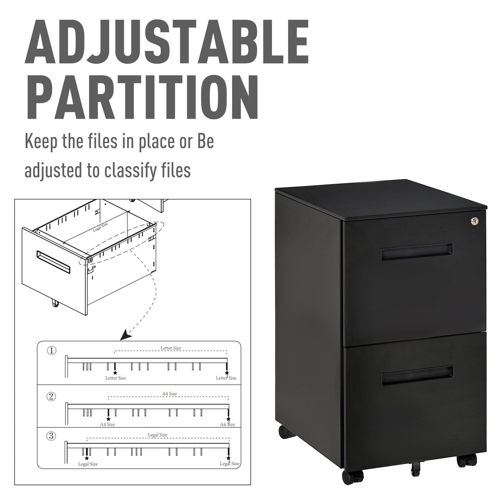 Vinsetto Vertical File Cabinet: A4/Letter Size, Lockable, Black - ALL4U RETAILER LTD