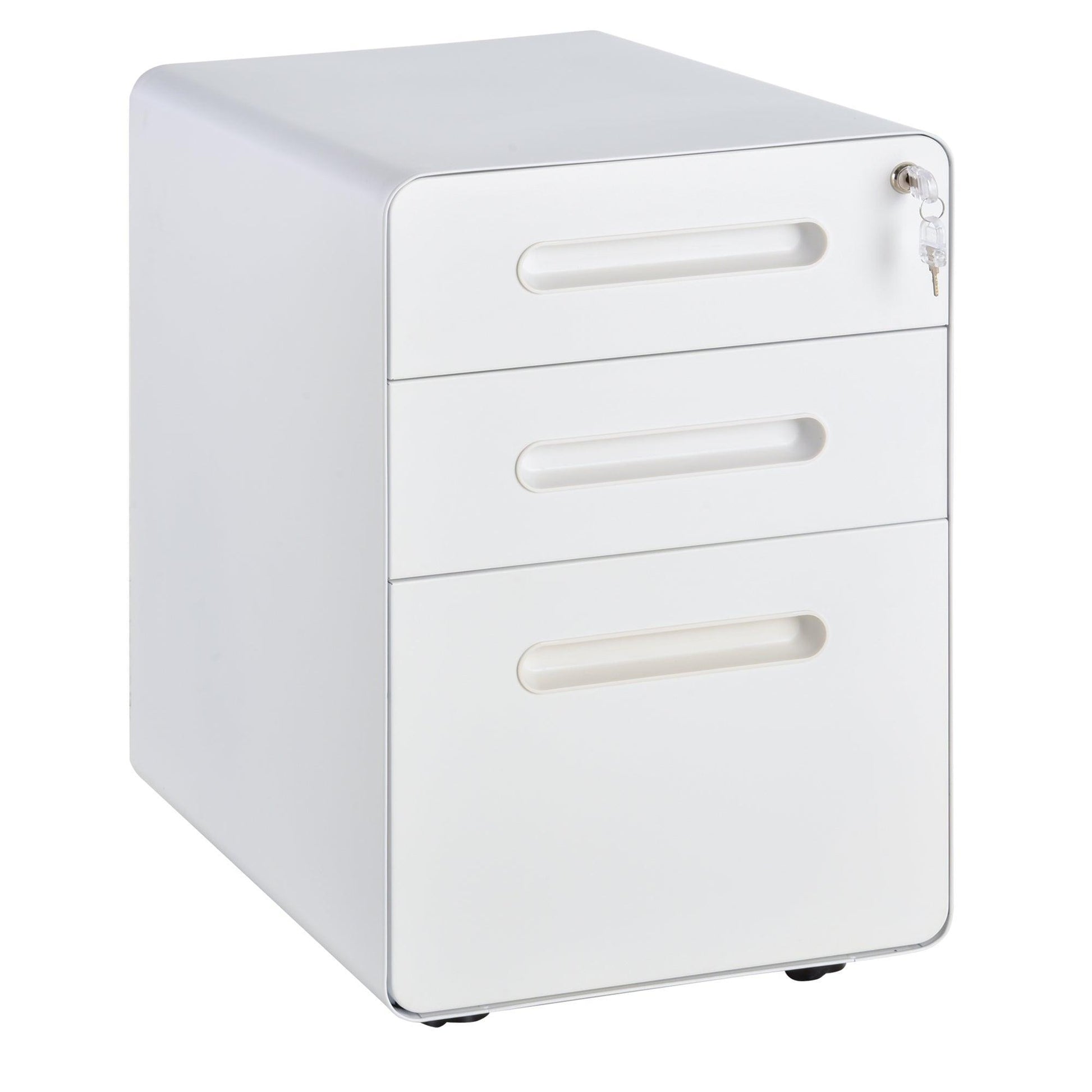 Vinsetto White 3-Drawer Mobile File Cabinet - Lockable & Assembled - ALL4U RETAILER LTD