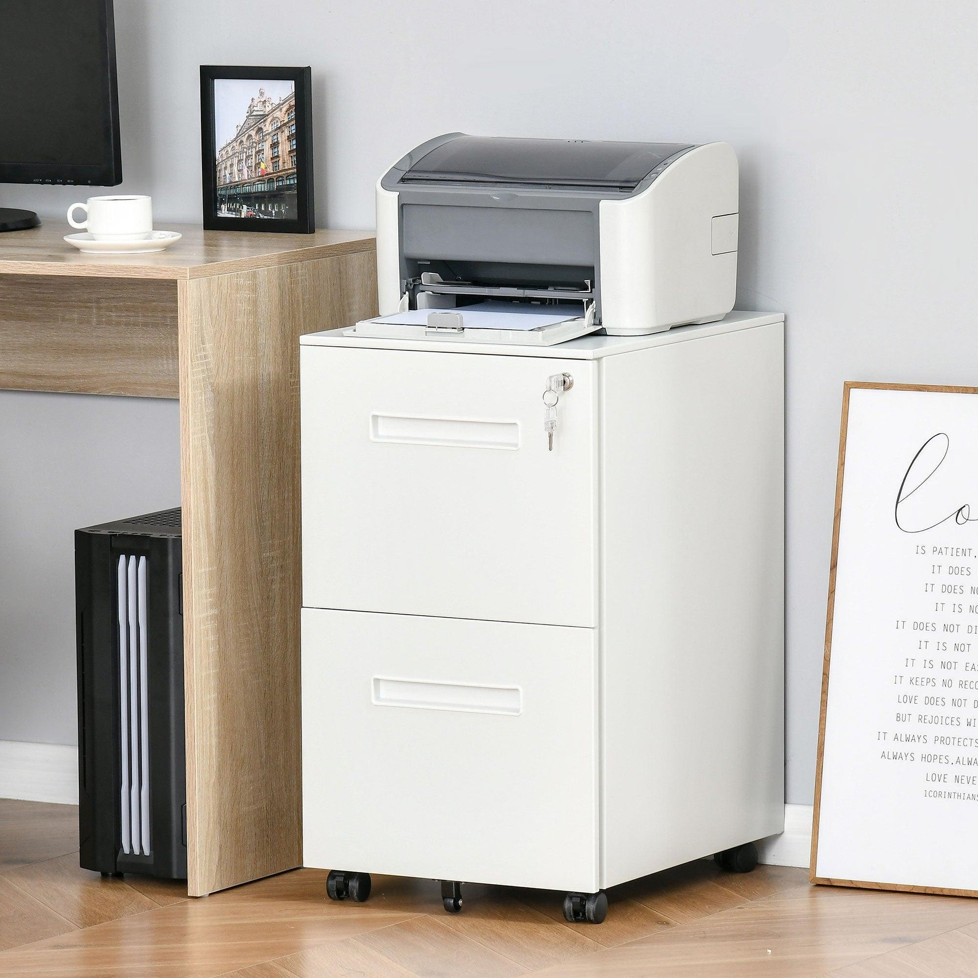 Vinsetto White File Cabinet: Adjustable, Lockable & Organised - ALL4U RETAILER LTD