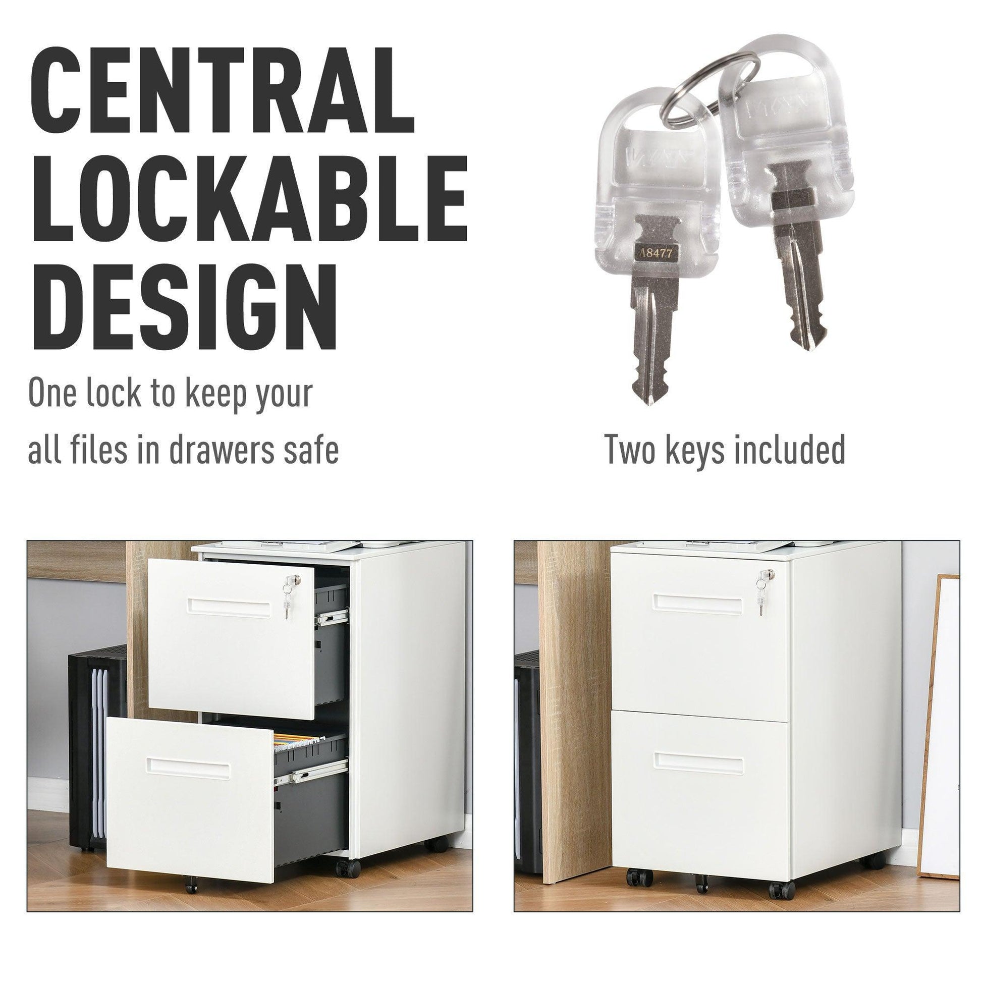 Vinsetto White File Cabinet: Adjustable, Lockable & Organised - ALL4U RETAILER LTD