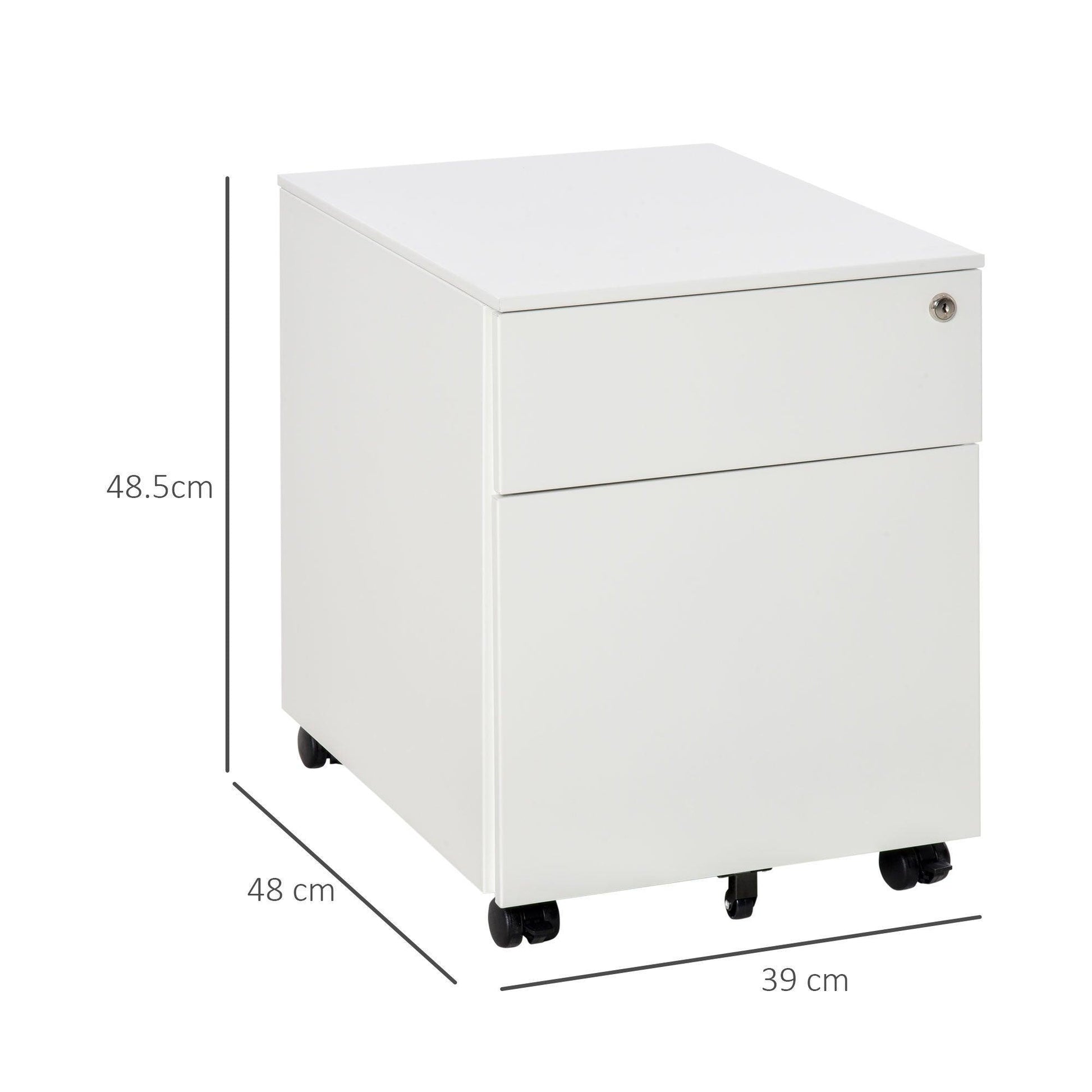 Vinsetto White Steel File Cabinet with Lock, Pencil Tray, Casters - ALL4U RETAILER LTD