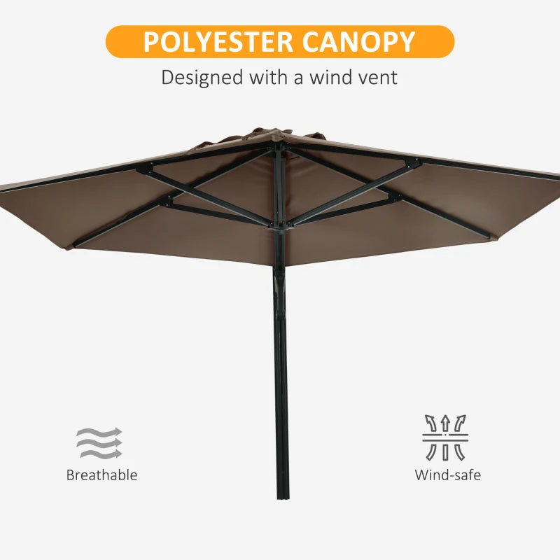 Outsunny 2.5m Wall Mounted Parasol - Hand to Push Outdoor Patio Umbrella with 180 Degree Rotatable Canopy - Ideal for Porch, Deck, Garden - 250 cm, Khaki - ALL4U RETAILER LTD