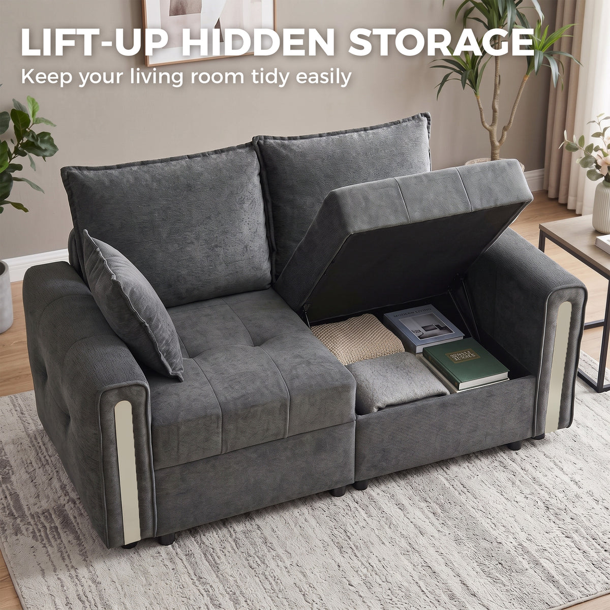 HOMCOM 2 Seater Velvet Loveseat Sofa With Lift Up Storage, Dark Grey