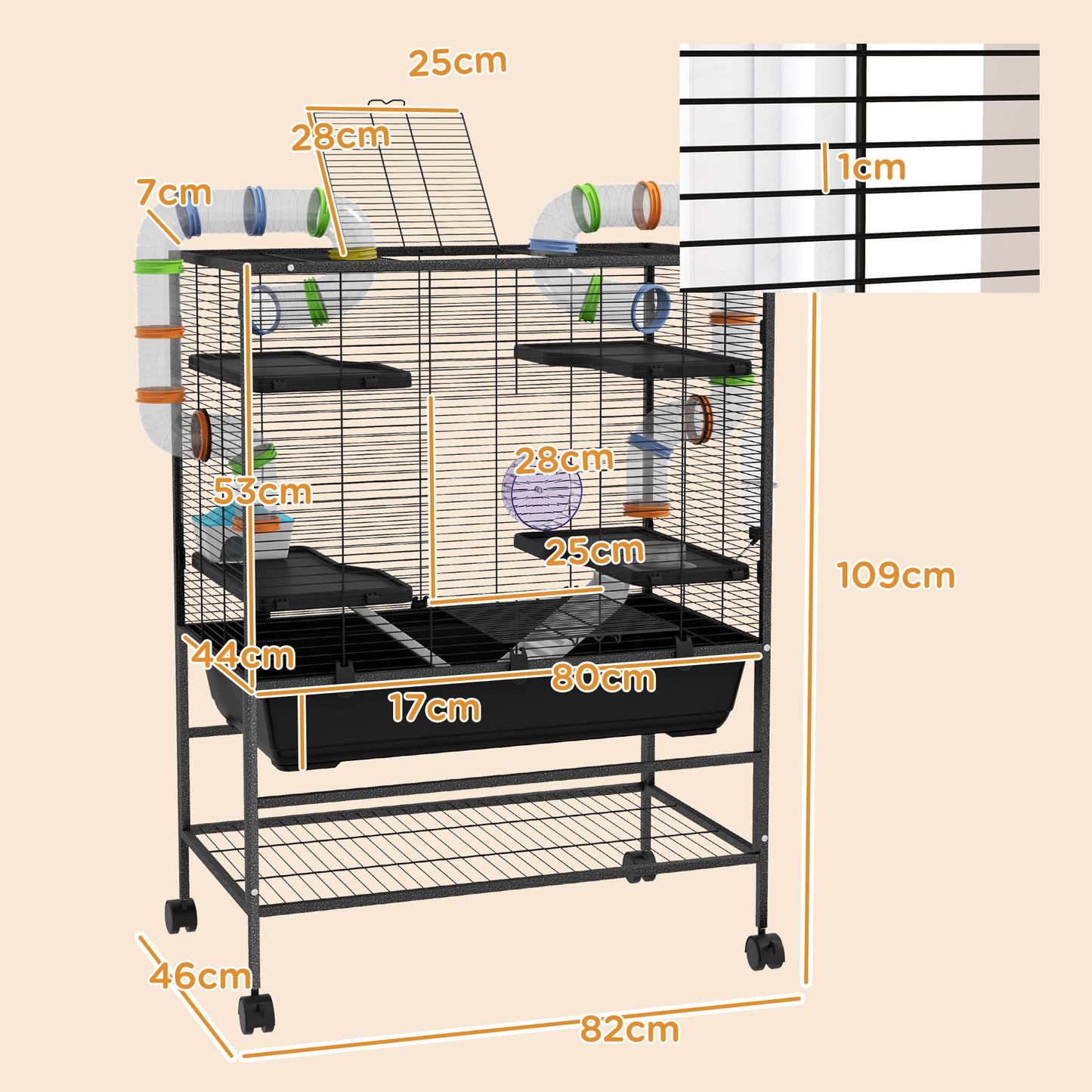 PawHut Multi-Level Hamster and Gerbil Habitat with Interactive Tubes and Accessories - Black - ALL4U RETAILER LTD