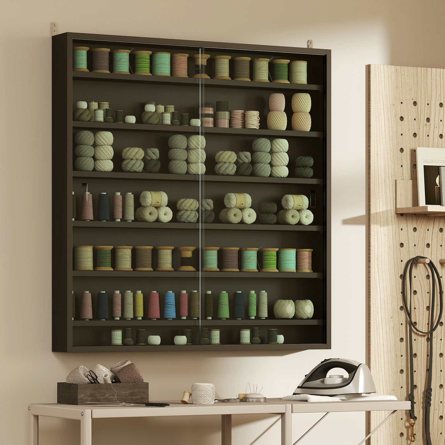 HOMCOM Six Shelf Display Cabinet With Glass Doors Black For Display And Storage Adjustable Shelves In Eleven Positions