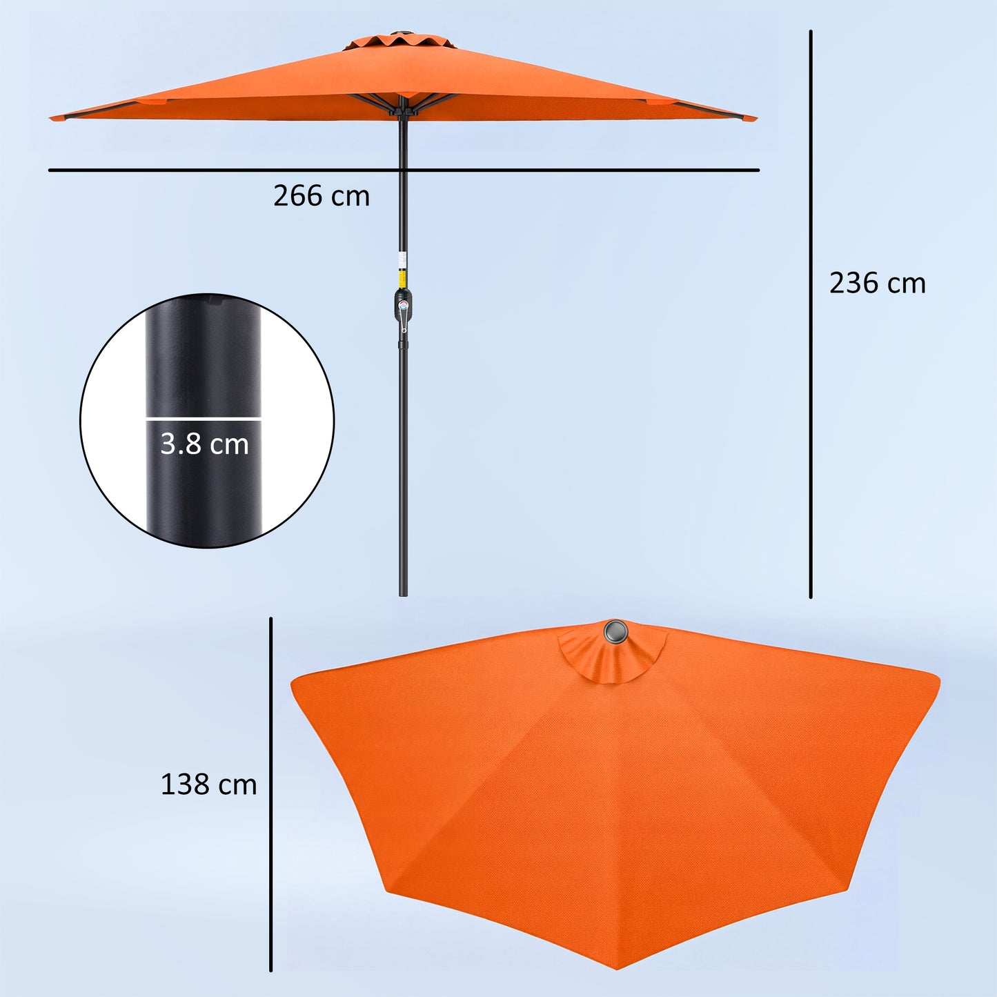 Outsunny Orange Half Round Parasol Umbrella for Balconies and Small Gardens Outdoor Patio