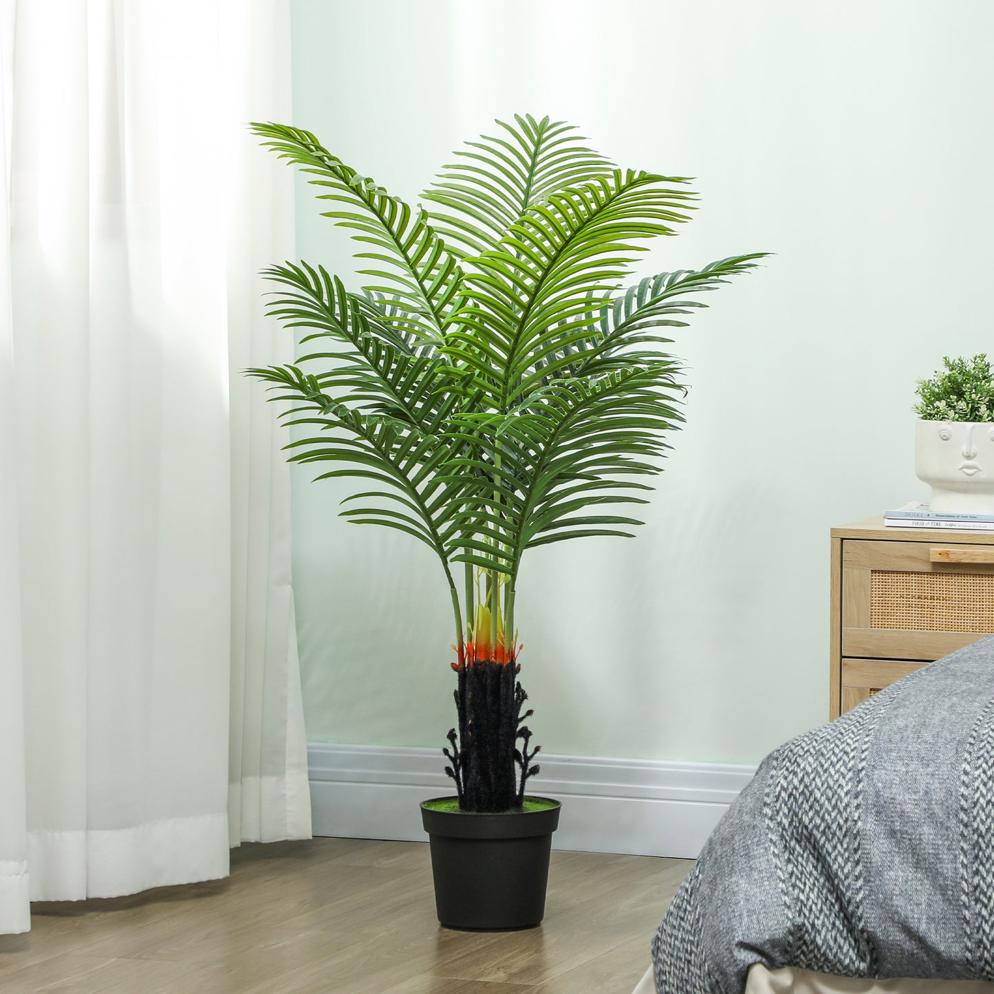 HOMCOM 120cm Artificial Areca Palm Tree With 9 PE Leaves Plastic Pot Flocked Soil Decorative Plant Home Office Green