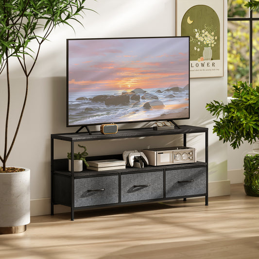 HOMCOM TV Stand Cabinet With Three Foldable Drawers Two Tone Design Black Finish