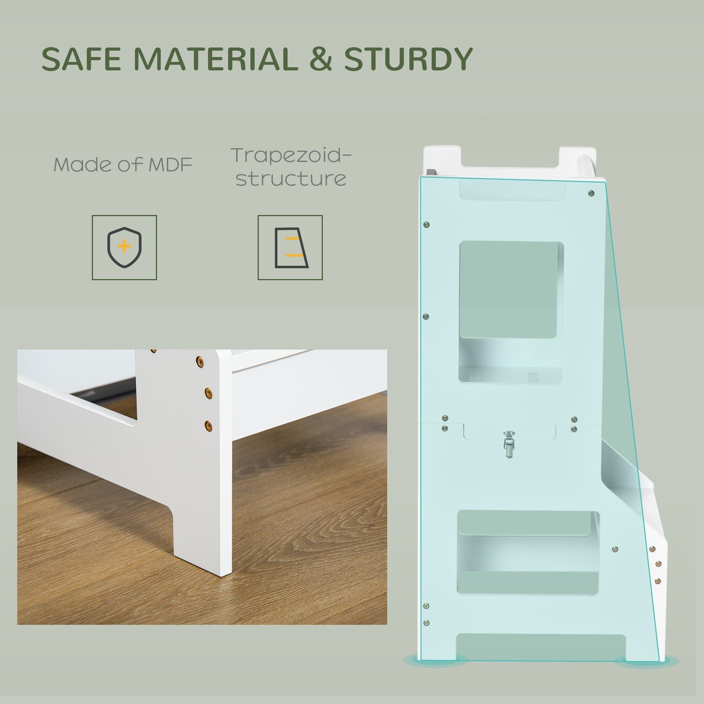 HOMCOM 2 In 1 Foldable Toddler Step Stool With Security Rail And Chalkboard For Kitchen And Bathroom White