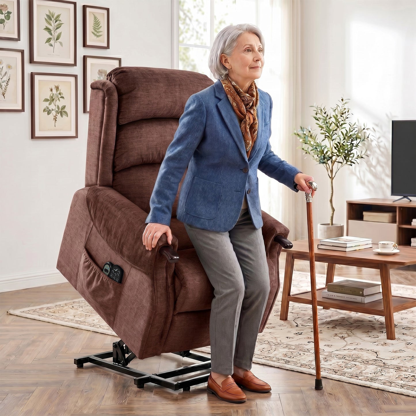 HOMCOM Power Lift Recliner With Vibration Massage And Heat For Tall Users Wood Armrest Pocket Springs Brown