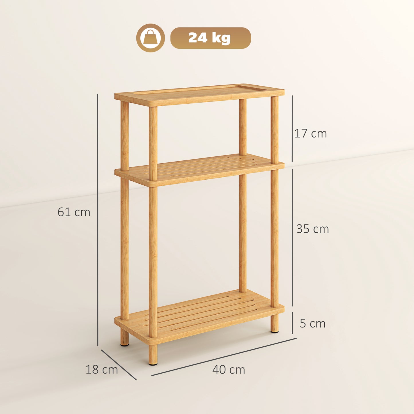 HOMCOM Bamboo Side Table 3 Tier Slim Table Nordic Living Room Bedroom Office Tool Free Assembly Natural Wood Finish