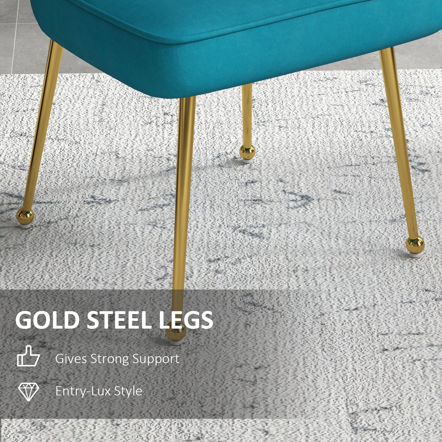Set of 2 Velvet Feel Shell Accent Chairs with Gold Tone Legs for Living Room Blue