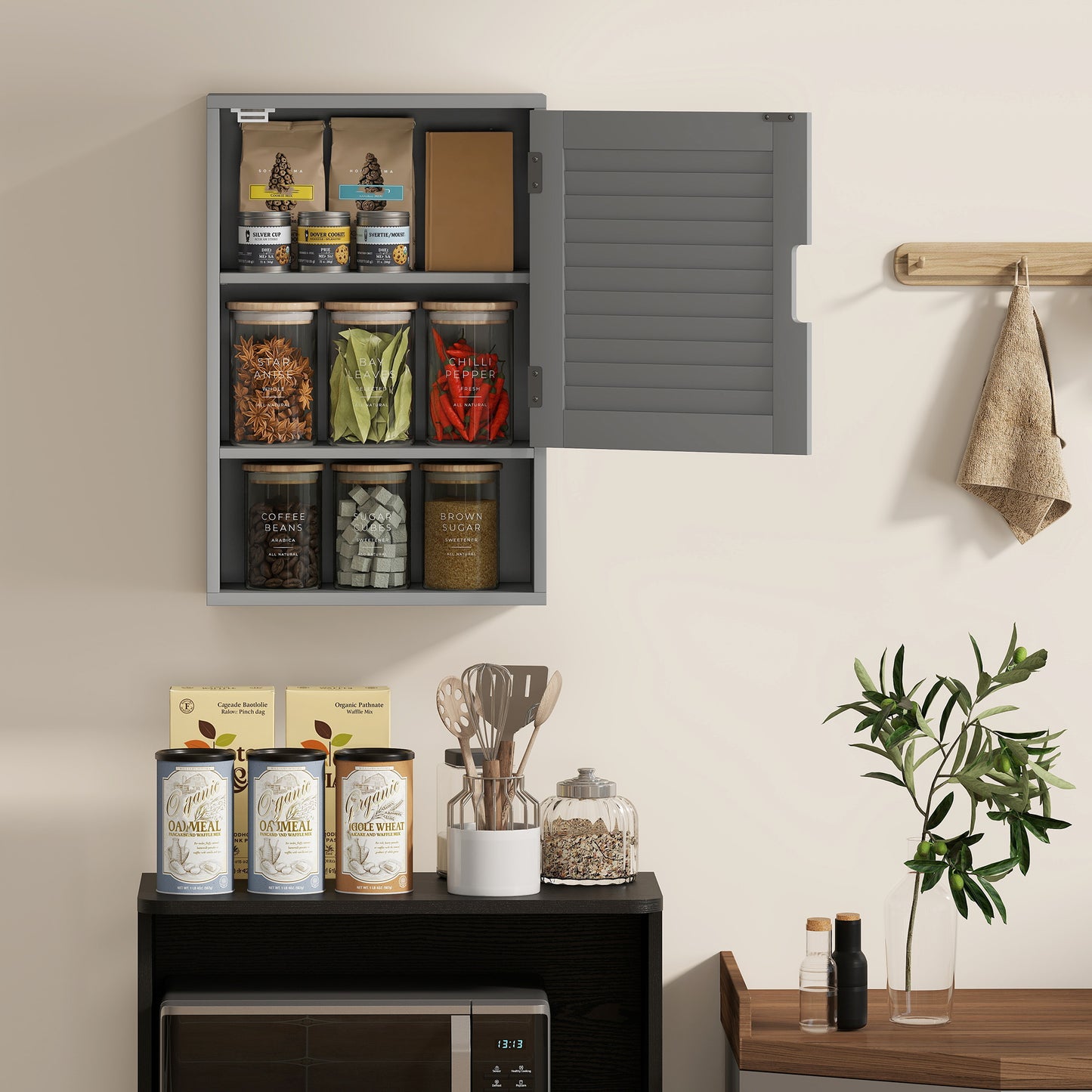 HOMCOM Wall Mounted Bathroom Cabinet Grey With Adjustable Shelves 40 x 20 x 60 cm