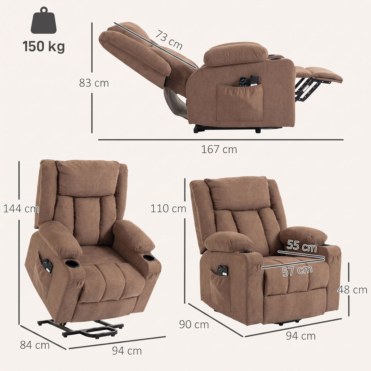 HOMCOM Dual Motor Electric Lift Recliner Chair With Massage And Heat Brown