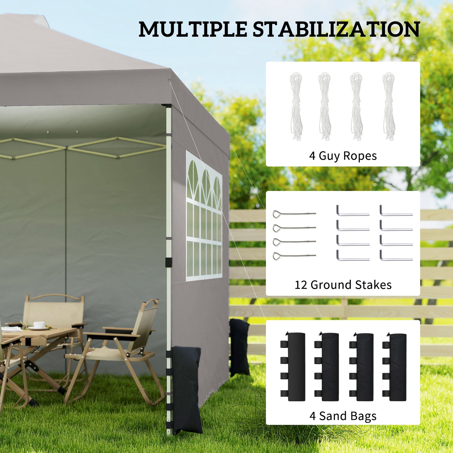 Outsunny Pop Up Gazebo 3x3m Waterproof UV50 Plus Canopy With Adjustable Height And 3 Sidewalls In Grey And Wheeled Bag