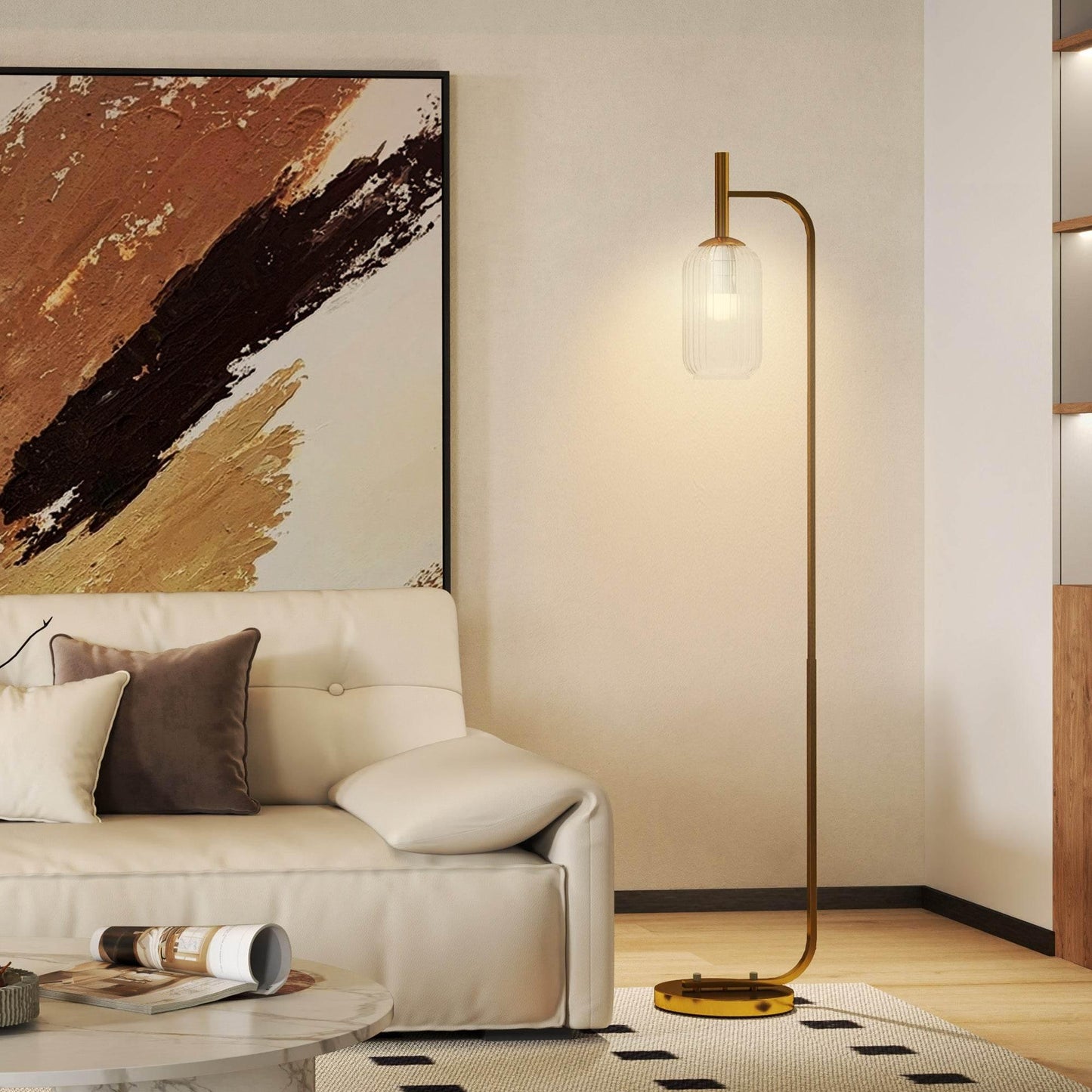 Modern Gold Tone Floor Lamp with Glass Shade and Foot Switch for Living Room and Bedroom - ALL4U RETAILER LTD