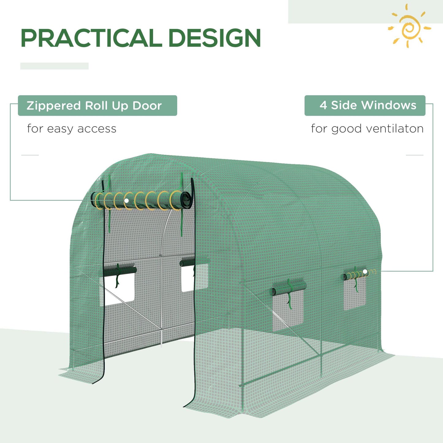Outsunny 2.5 x 2m Walk-In Polytunnel Greenhouse with Roll Up Door Windows Gree - ALL4U RETAILER LTD