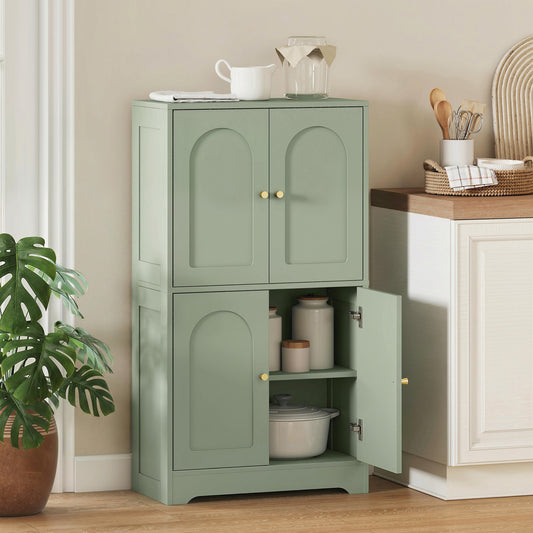 HOMCOM Four Door Kitchen Storage Cabinet With Adjustable Shelves Green Arched Door Panels And Gold Tone Handles