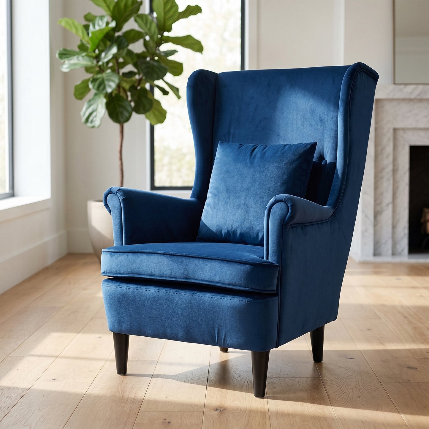 HOMCOM Velvet Wingback Reading Chair with High Backrest and Removable Pillow Cover Blue