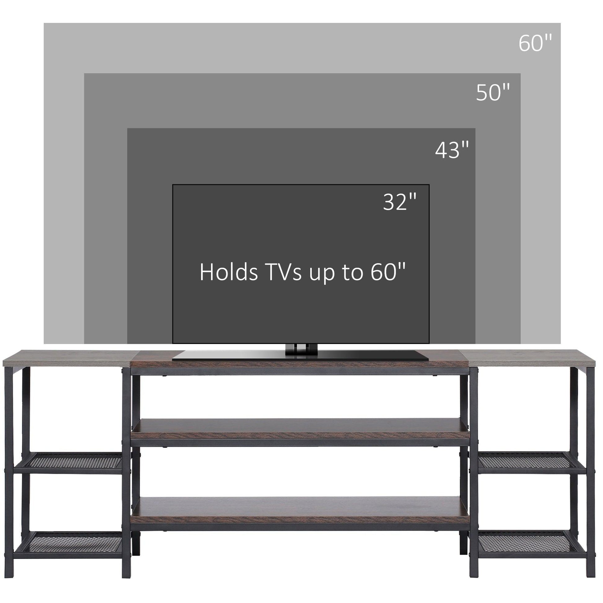 HOMCOM Industrial TV Stand, Storage Shelves, Brown/Grey, 65" TV Unit - ALL4U RETAILER LTD