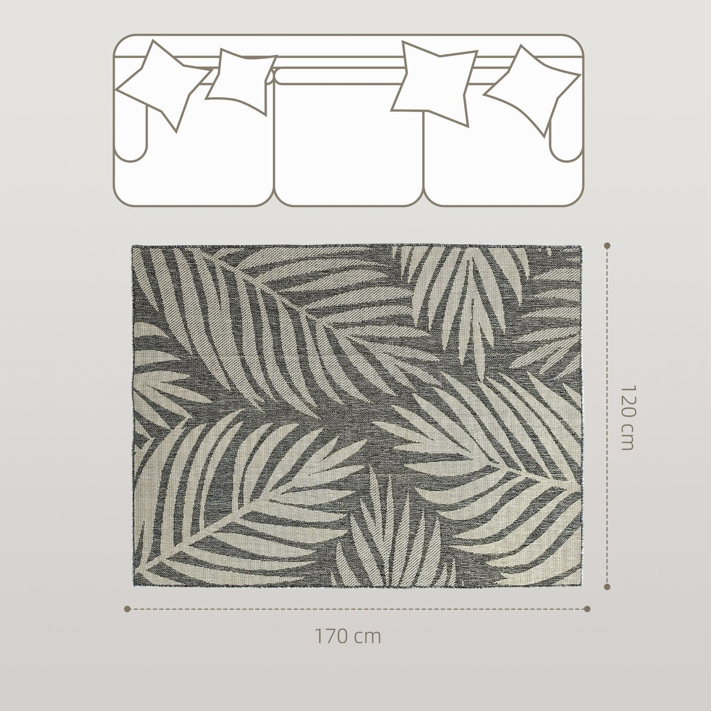 HOMCOM UV Resistant Indoor Outdoor Area Rug 170 x 120 cm Grey Easy Care Machine Washable