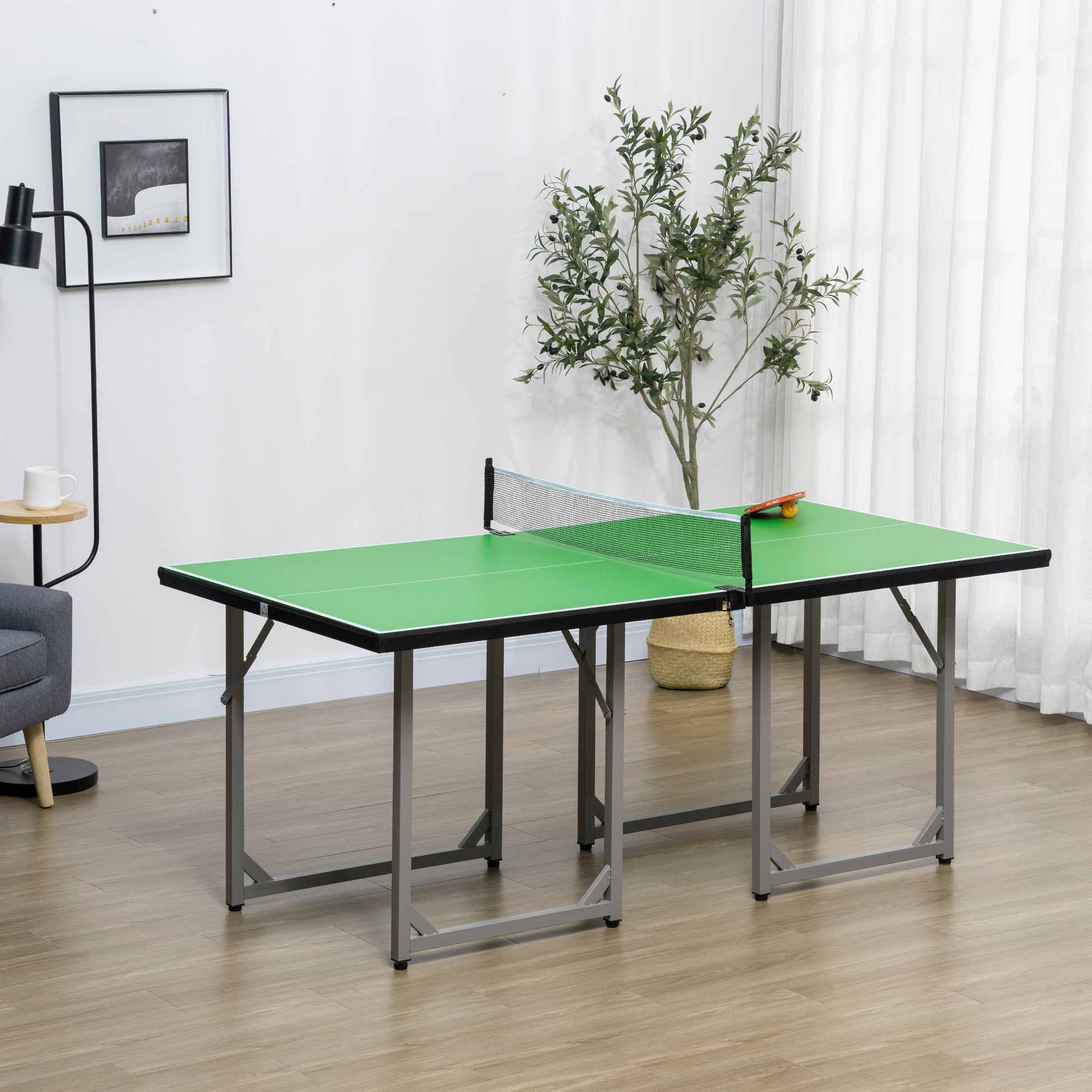 HOMCOM Compact Folding Mini Tennis Table for Indoor and Outdoor Use - Green - ALL4U RETAILER LTD