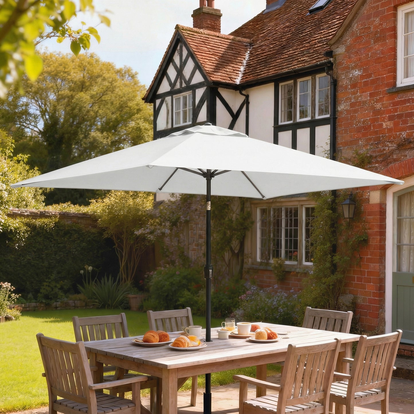 Outsunny Garden Parasol Umbrella With Crank Handle Tilt Function Cream White 180g Polyester Canopy