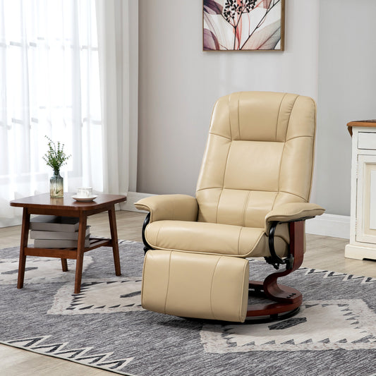 HOMCOM Reclining Armchair With Footrest Cream White 360 Degree Swivel Wood Frame Padded