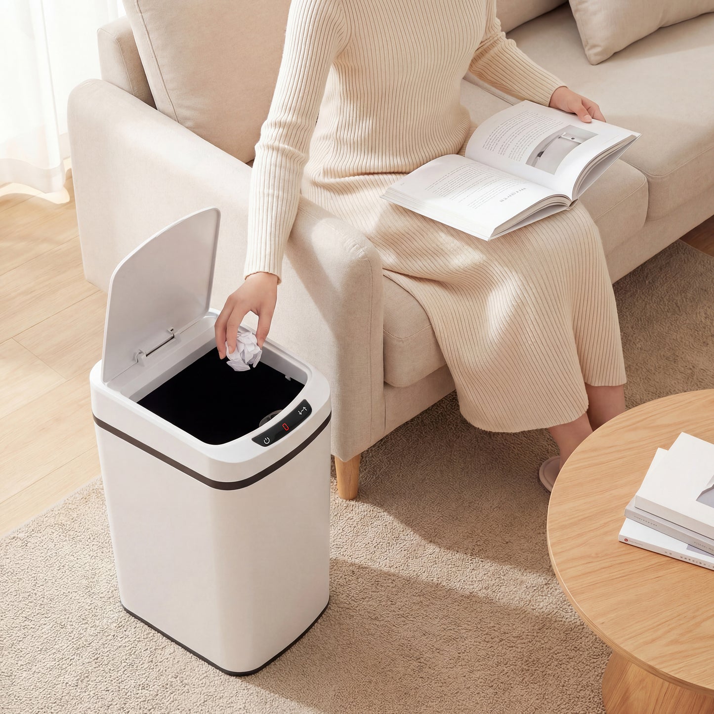 HOMCOM 12L Sensor Bin Automatic Touchless Motion Sensor Kitchen Bin Fingerprint Resistant Stainless Steel White