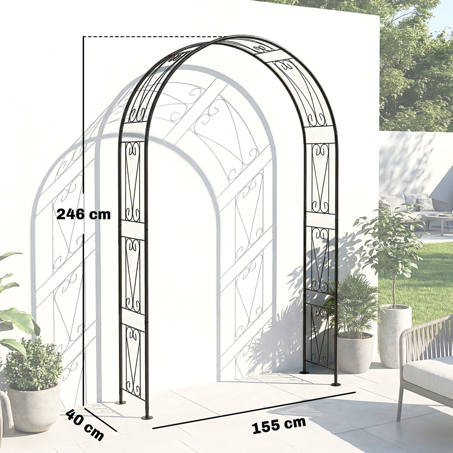 Outsunny Garden Arch Arbour Trellis For Climbing Plants Rose Arch Wedding Garden Decoration 155x40x246 cm Black