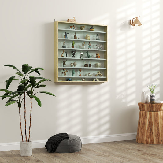 HOMCOM 7 Tier Wall Display Shelf Cabinet With Glass Doors 6 Adjustable Shelves For Home Office Oak 83 By 80 Cm