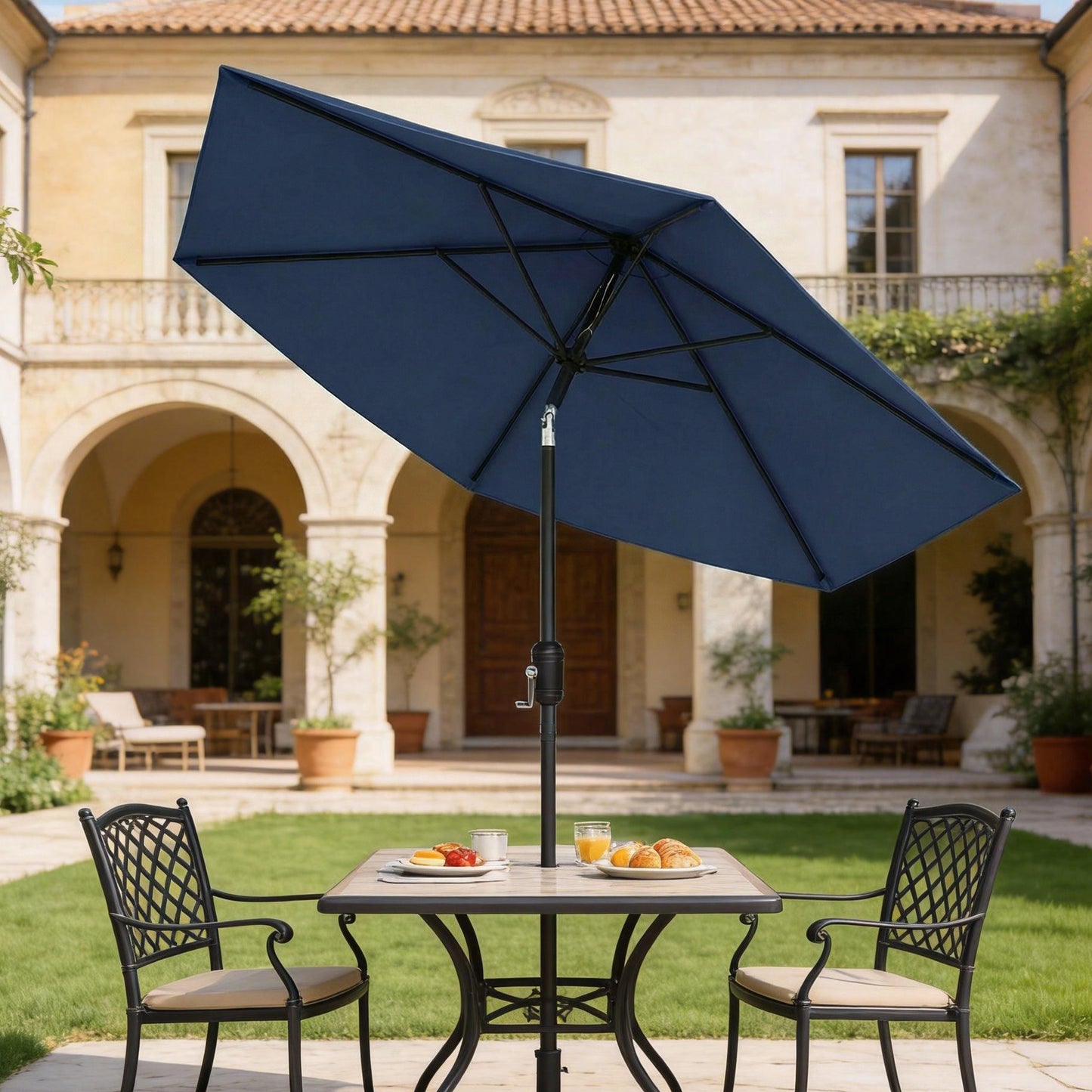 Outsunny 2.6 m Garden Parasol Umbrella With Aluminium Pole Outdoor Patio Umbrella Tilt Crank Vent Navy Blue