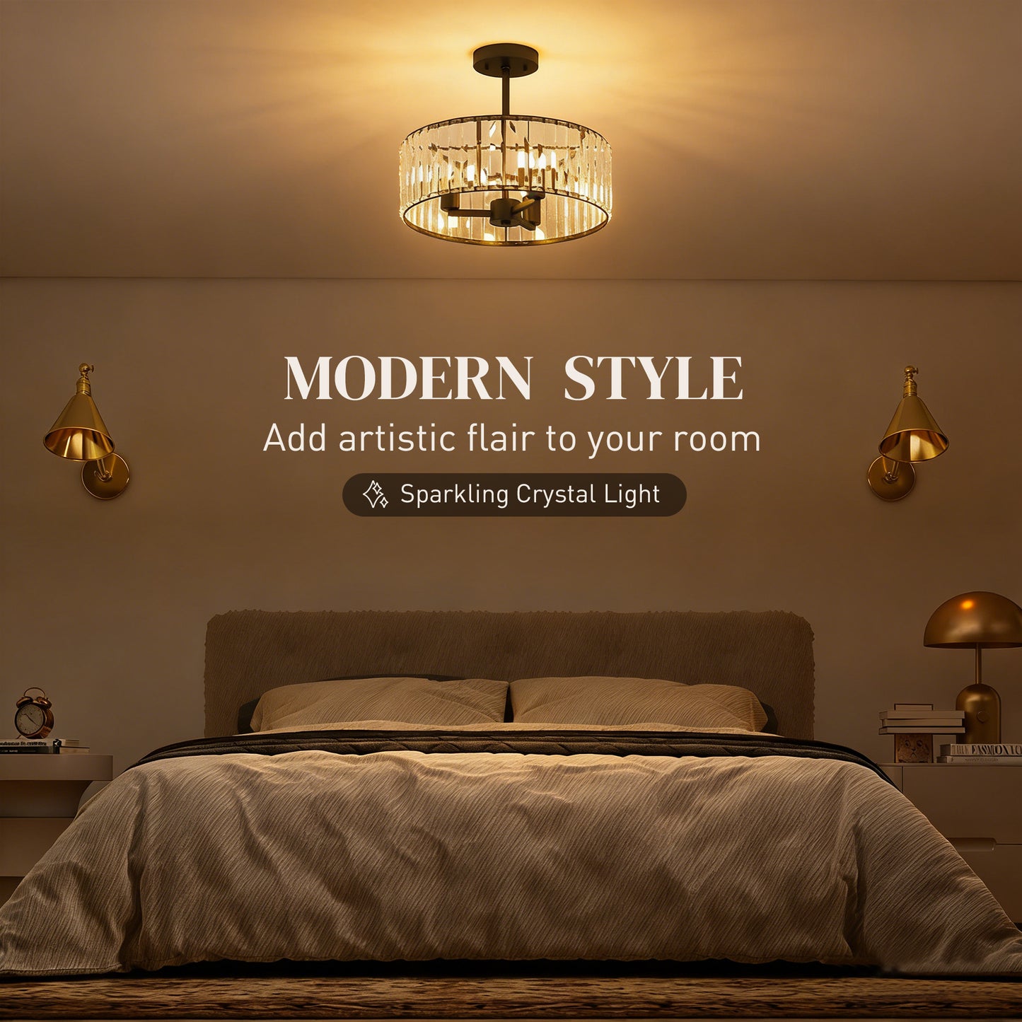 Homcom Crystal Ceiling Light Semi Flush Mount Modern Crystal Chandelier With E14 Base 3 Lights Bulbs Not Included