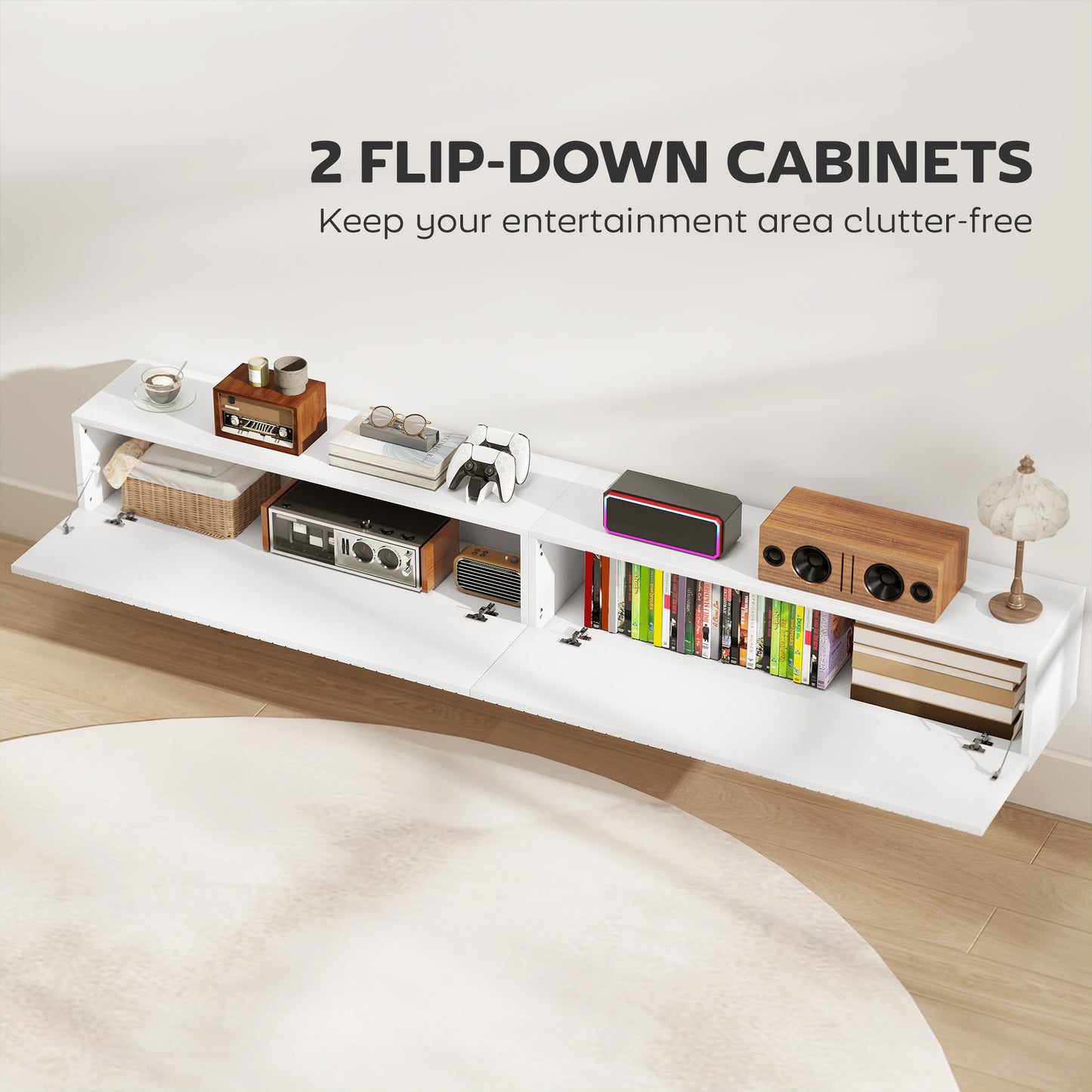 HOMCOM 80cm Floating TV Stand White For Wall Mount TV Unit With Cable Management Hole Fits Up To 72 Inch TV