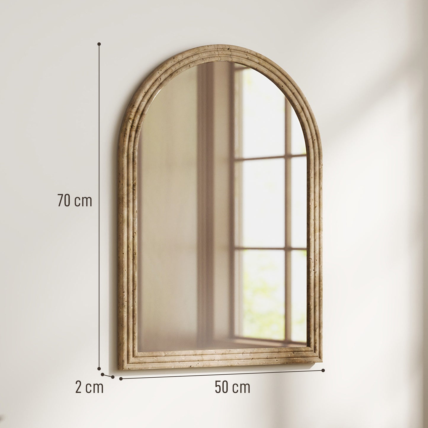 HOMCOM Modern Arched Wall Mirror With Brown Finish For Living Room
