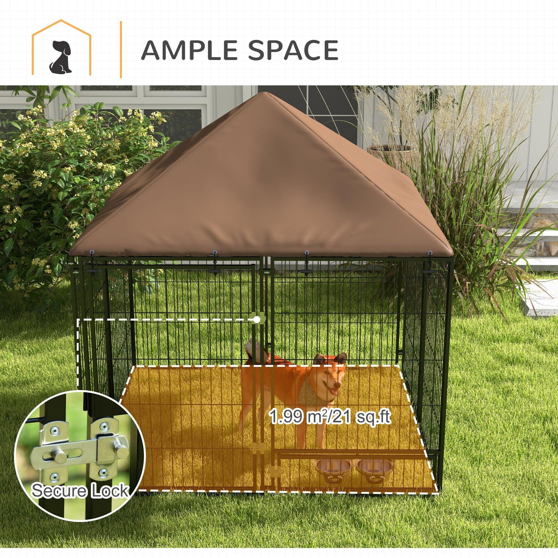 PawHut 141x141x151cm Outdoor Puppy Playpen with Canopy and Rotating Bowl - ALL4U RETAILER LTD